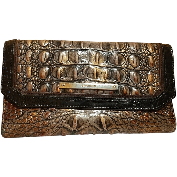 Brahmin Handbags - Brahmin Bronze Croc Embossed Trifold Wallet
